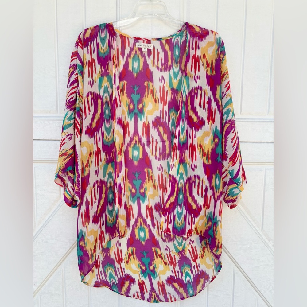 Rachael & Chloe Ikat Kimono Cardigan Multicolor Open Front Size S
